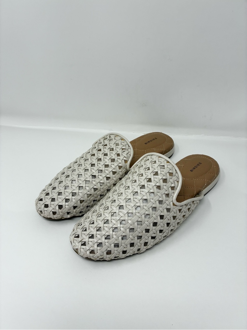 Birdies Ecru Cream Woven Leather Mules Size 7